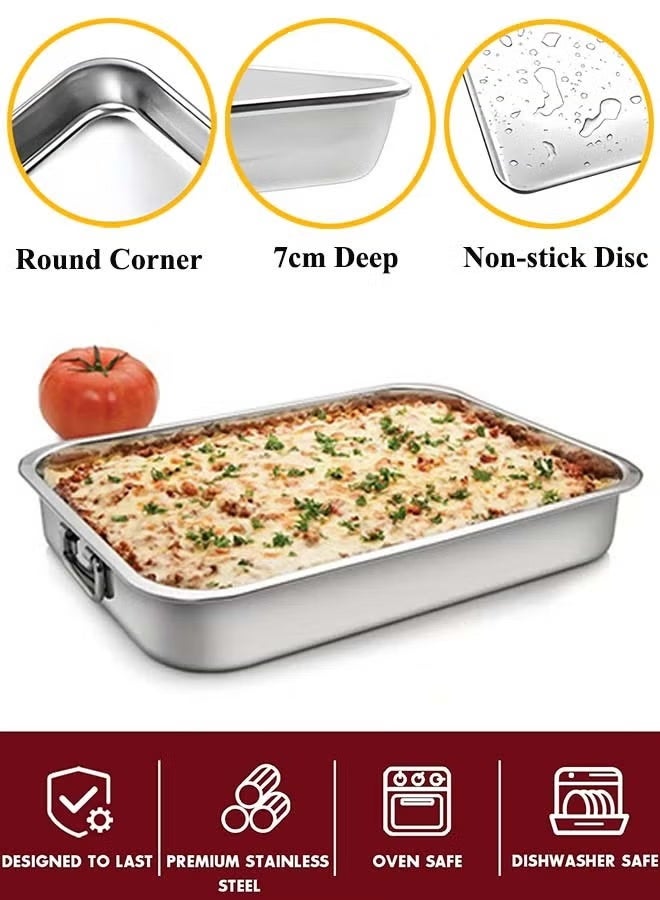 Stainless Steel Roasting Pan, Roasting Tin Pan with Grill Rack and Handle for Oven, High Sided Easy to Clean Induction Roast Tray for Chicken, Vegetable, Lasagna - Image 2